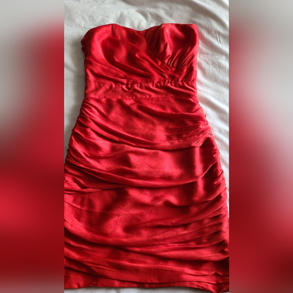 Red strapless dress